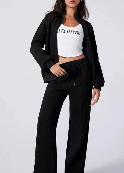 Drop Shoulder Zip Up Jacket and Drawstring Pants Active 2pcs Set - Trendsi