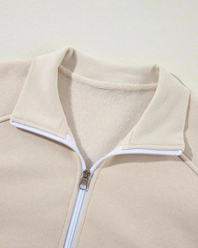 Drop Shoulder Zip Up Jacket and Drawstring Pants Active 2pcs Set - Trendsi