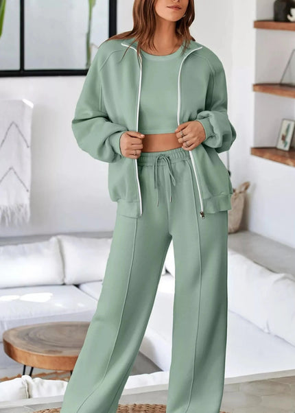 Drop Shoulder Zip Up Jacket and Drawstring Pants Active 2pcs Set - Trendsi