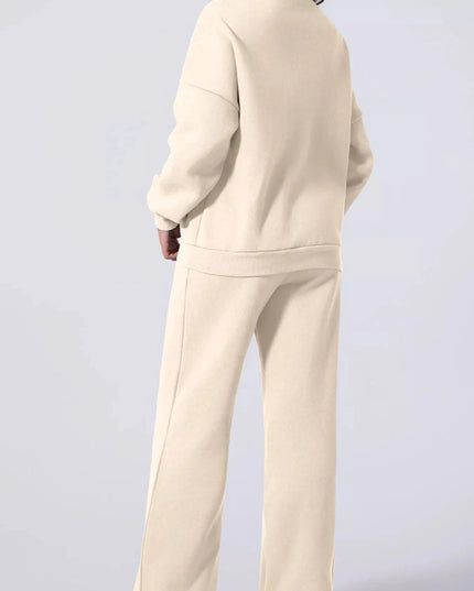 Drop Shoulder Zip Up Jacket and Drawstring Pants Active 2pcs Set - Trendsi