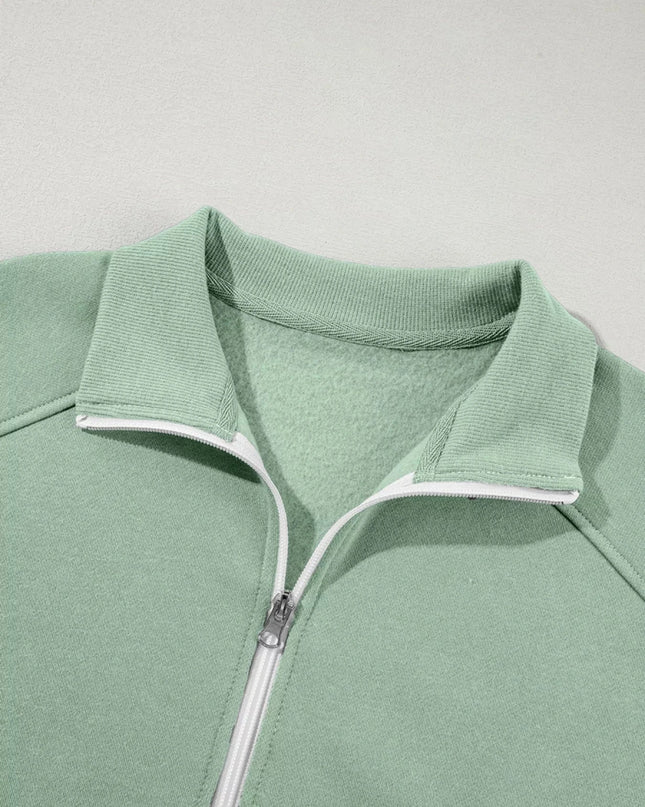 Drop Shoulder Zip Up Jacket and Drawstring Pants Active 2pcs Set - Trendsi