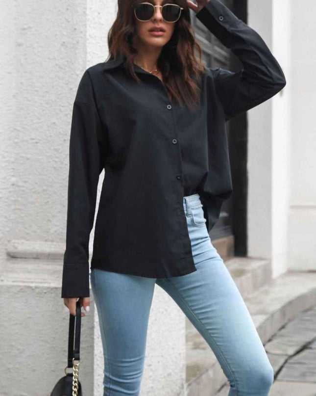 Dropped Shoulder Longline Shirt - Trendsi