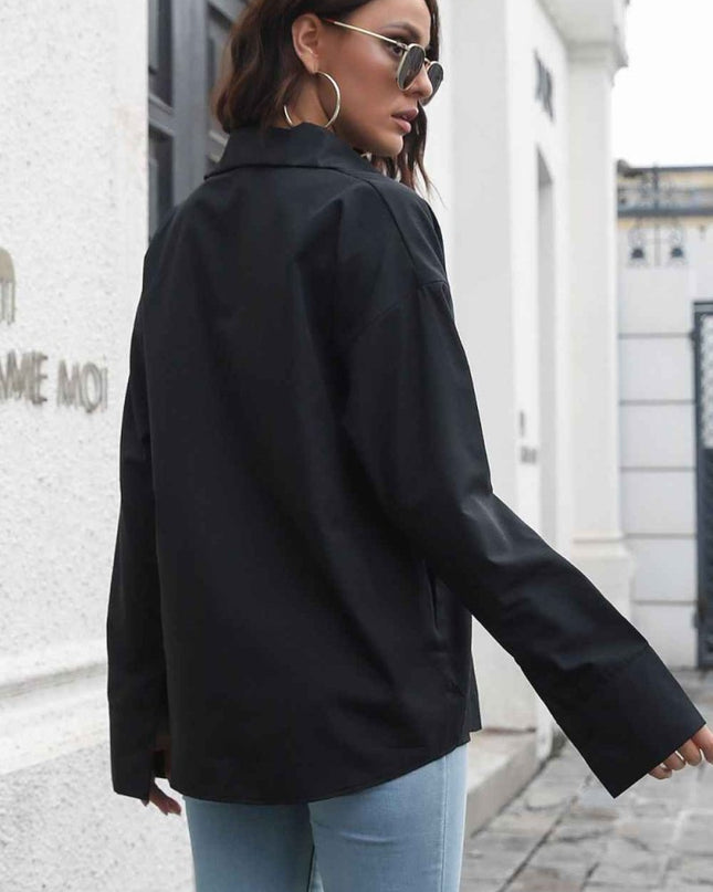 Dropped Shoulder Longline Shirt - Trendsi