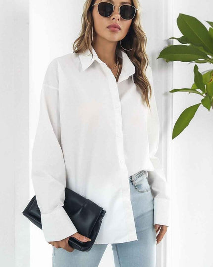 Dropped Shoulder Longline Shirt - Trendsi