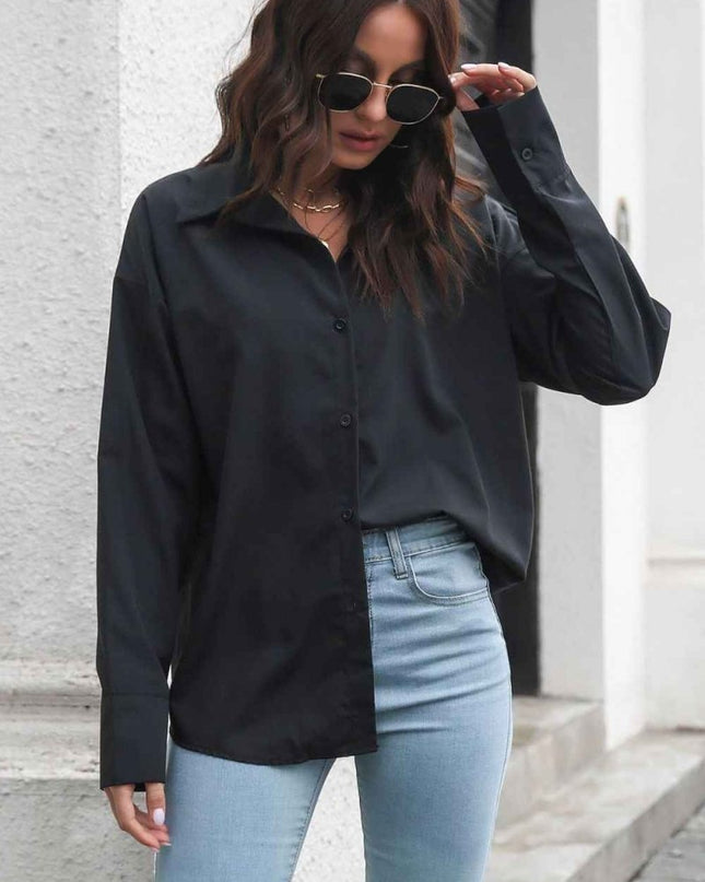 Dropped Shoulder Longline Shirt - Trendsi