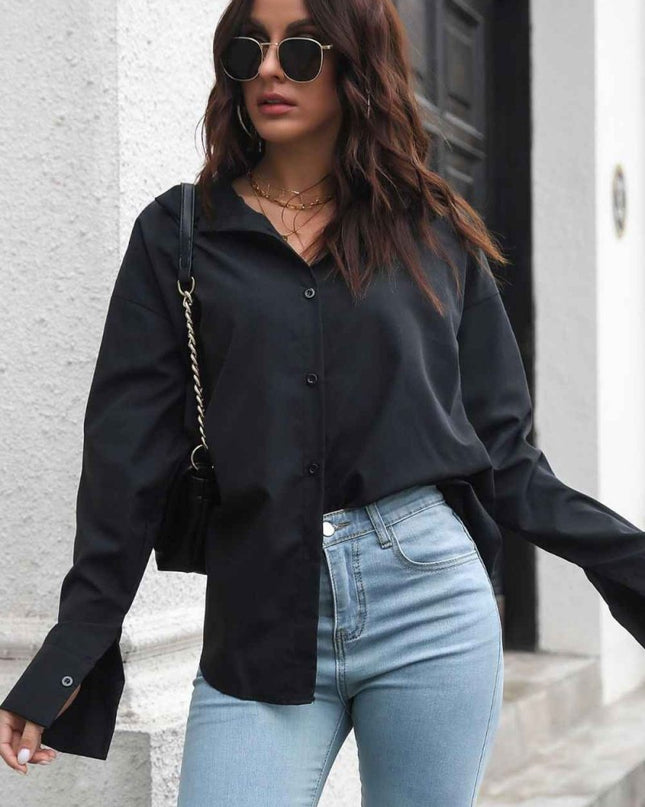 Dropped Shoulder Longline Shirt - Trendsi
