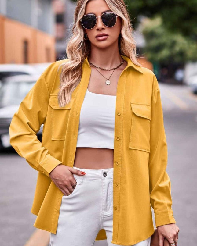 Dropped Shoulder Longline Shirt with Pockets for Effortless Style - Trendsi