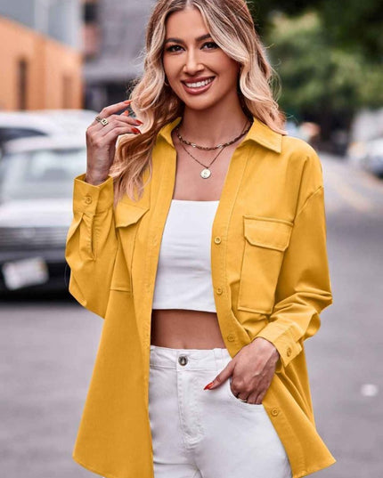 Dropped Shoulder Longline Shirt with Pockets for Effortless Style - Trendsi