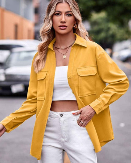 Dropped Shoulder Longline Shirt with Pockets for Effortless Style - Trendsi