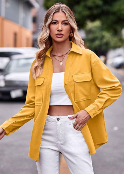 Dropped Shoulder Longline Shirt with Pockets for Effortless Style - Trendsi