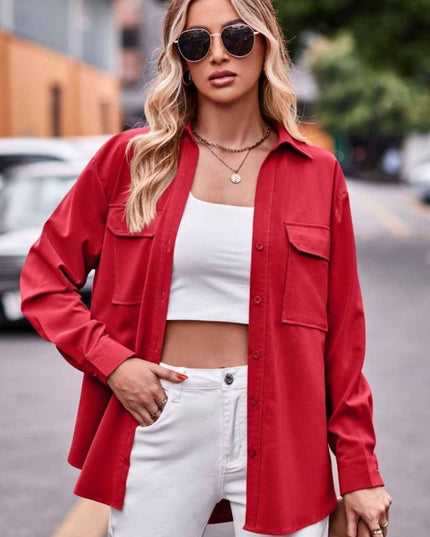 Dropped Shoulder Longline Shirt with Pockets for Effortless Style - Trendsi