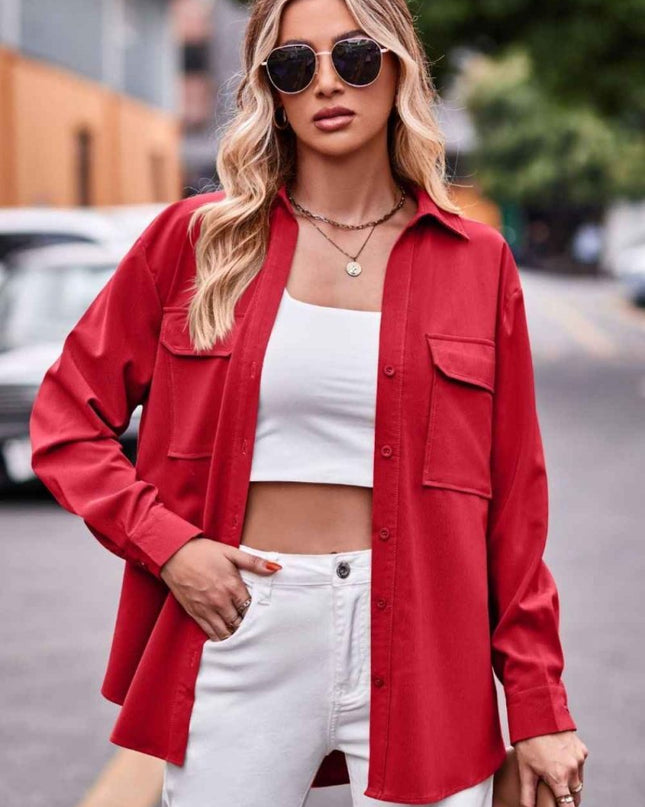 Dropped Shoulder Longline Shirt with Pockets for Effortless Style - Trendsi