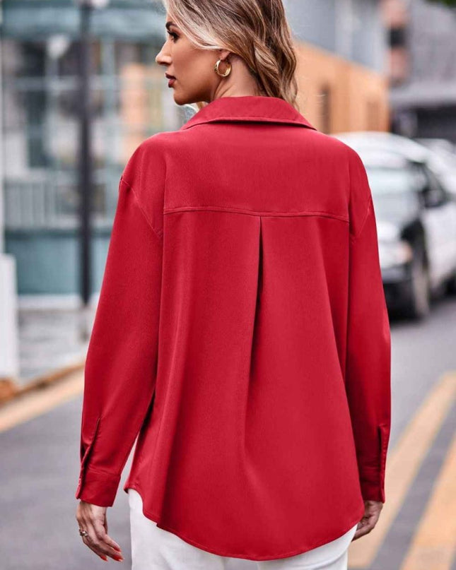 Dropped Shoulder Longline Shirt with Pockets for Effortless Style - Trendsi