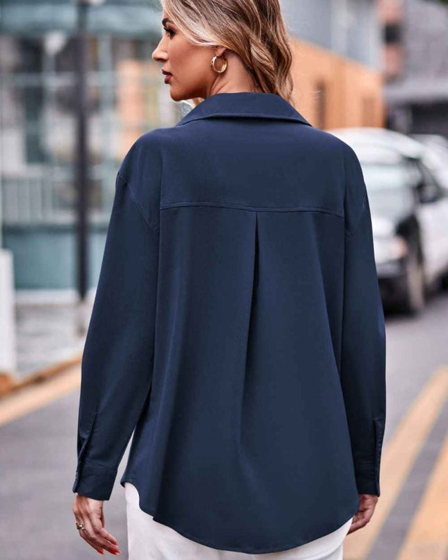 Dropped Shoulder Longline Shirt with Pockets for Effortless Style - Trendsi