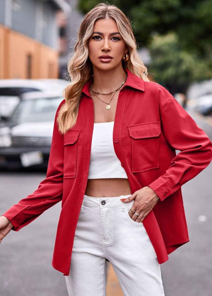 Dropped Shoulder Longline Shirt with Pockets for Effortless Style - Trendsi