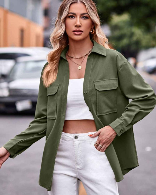 Dropped Shoulder Longline Shirt with Pockets for Effortless Style - Trendsi