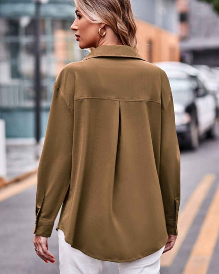 Dropped Shoulder Longline Shirt with Pockets for Effortless Style - Trendsi