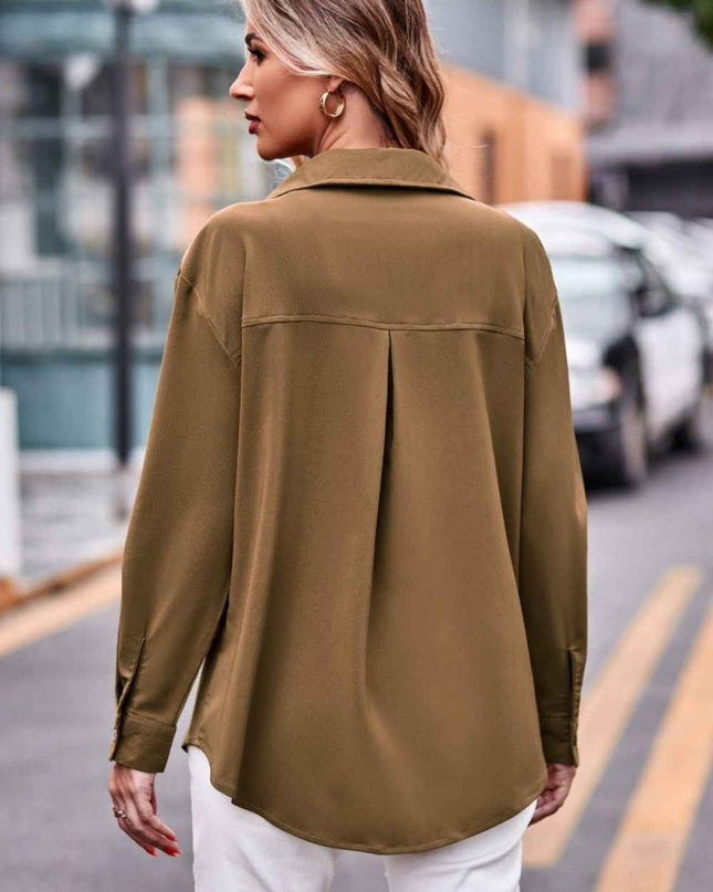 Dropped Shoulder Longline Shirt with Pockets for Effortless Style - Trendsi