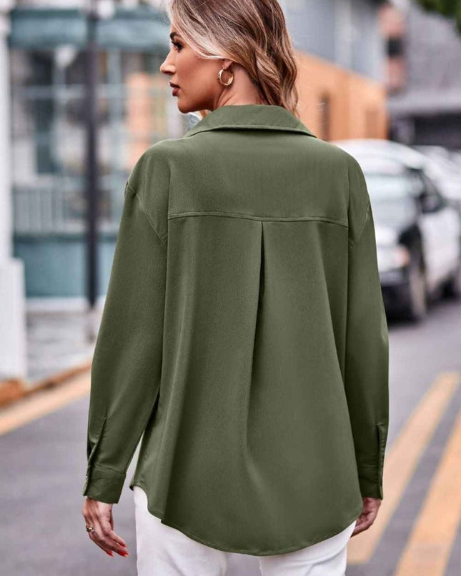 Dropped Shoulder Longline Shirt with Pockets for Effortless Style - Trendsi