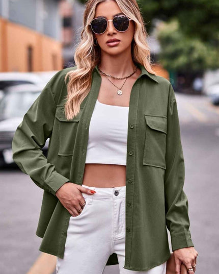 Dropped Shoulder Longline Shirt with Pockets for Effortless Style - Trendsi