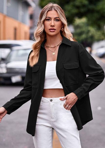 Dropped Shoulder Longline Shirt with Pockets for Effortless Style - Trendsi