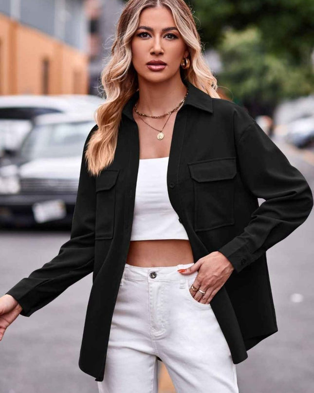 Dropped Shoulder Longline Shirt with Pockets for Effortless Style - Trendsi