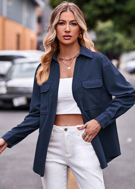 Dropped Shoulder Longline Shirt with Pockets for Effortless Style - Trendsi