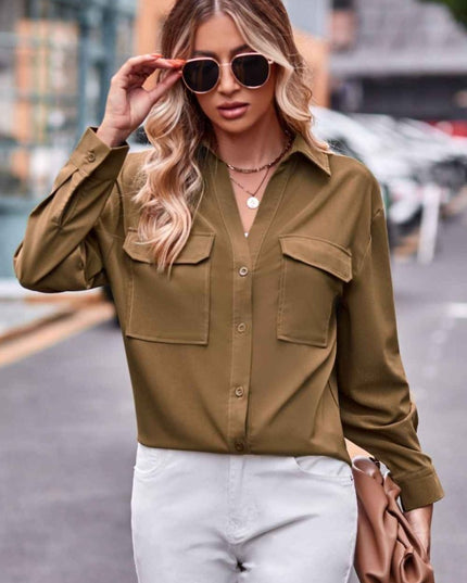 Dropped Shoulder Longline Shirt with Pockets for Effortless Style - Trendsi