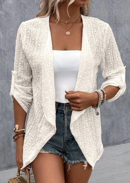 Eyelet Roll - Tab Sleeve Cardigan - Trendsi