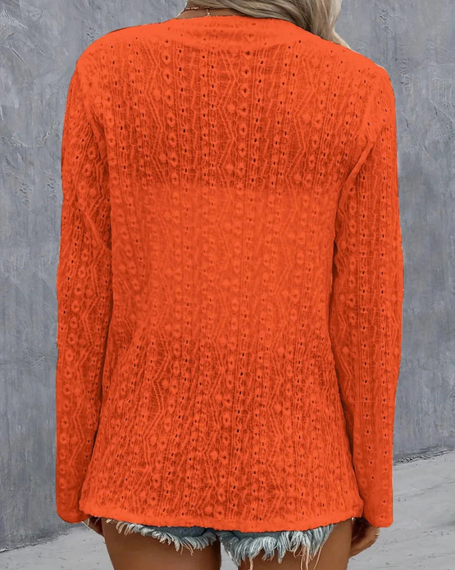 Eyelet Roll - Tab Sleeve Cardigan - Trendsi