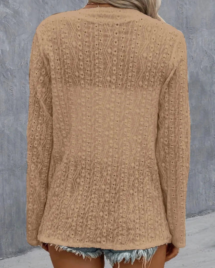 Eyelet Roll - Tab Sleeve Cardigan - Trendsi