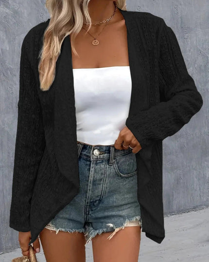 Eyelet Roll - Tab Sleeve Cardigan - Trendsi