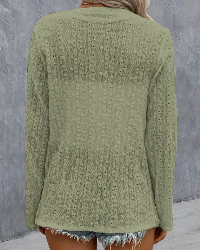 Eyelet Roll - Tab Sleeve Cardigan - Trendsi