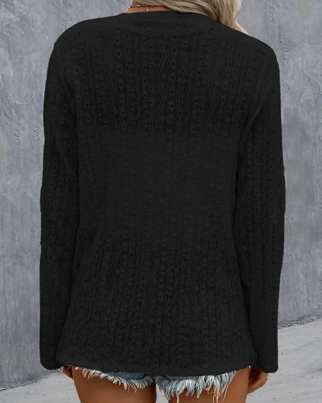 Eyelet Roll - Tab Sleeve Cardigan - Trendsi