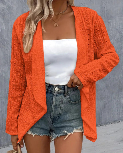 Eyelet Roll - Tab Sleeve Cardigan - Trendsi