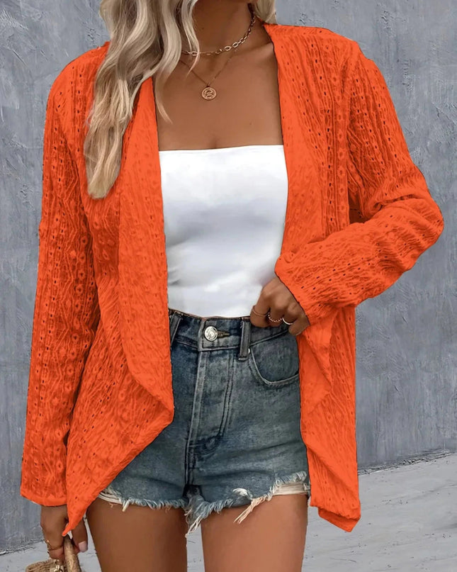 Eyelet Roll - Tab Sleeve Cardigan - Trendsi
