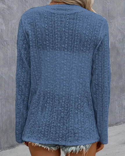 Eyelet Roll - Tab Sleeve Cardigan - Trendsi