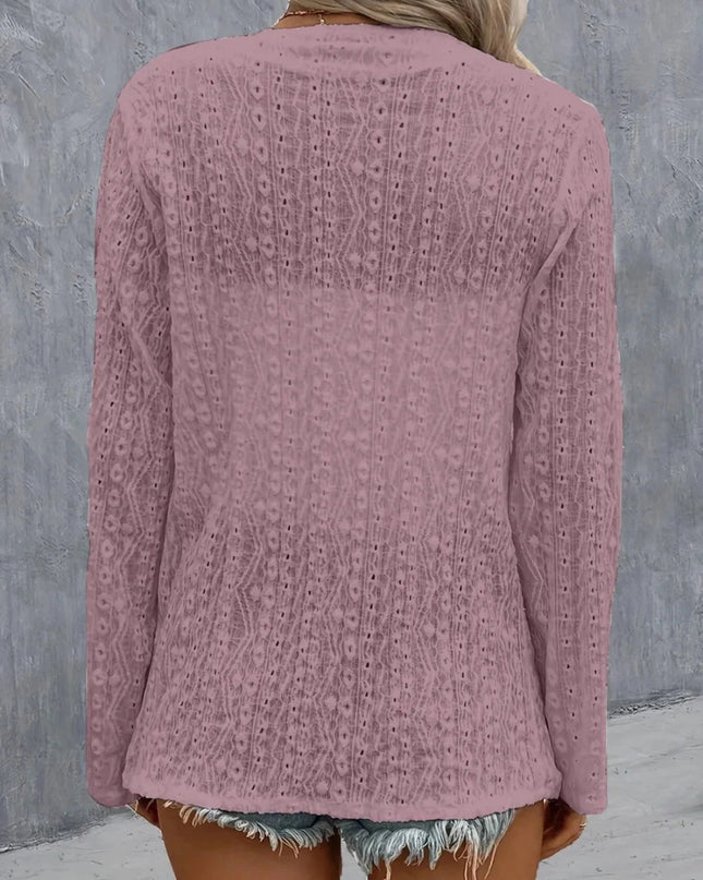 Eyelet Roll - Tab Sleeve Cardigan - Trendsi