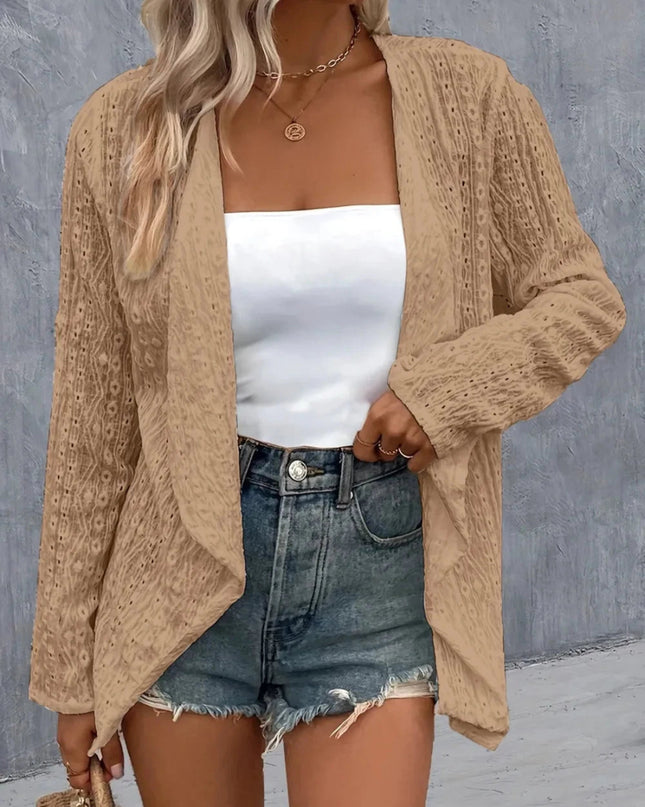 Eyelet Roll - Tab Sleeve Cardigan - Trendsi