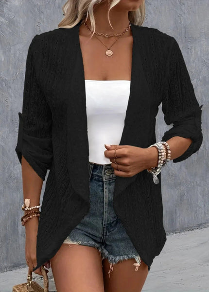 Eyelet Roll - Tab Sleeve Cardigan - Trendsi