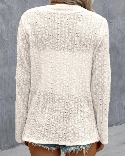 Eyelet Roll - Tab Sleeve Cardigan - Trendsi