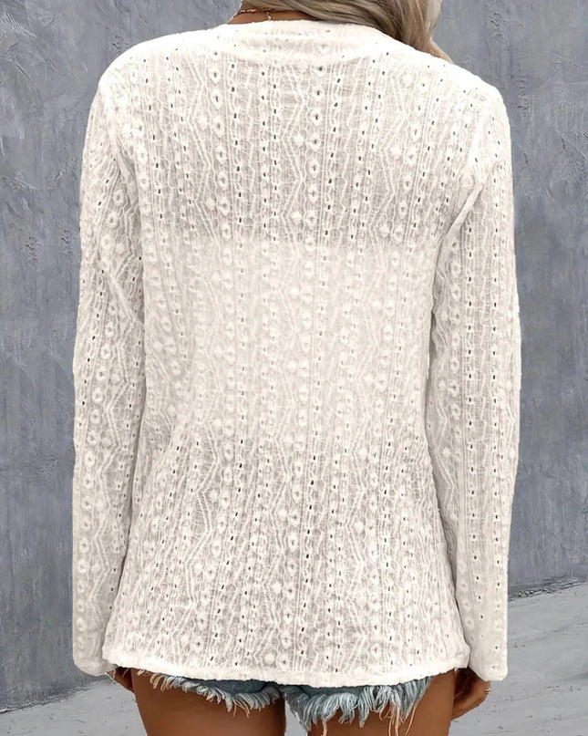 Eyelet Roll - Tab Sleeve Cardigan - Trendsi