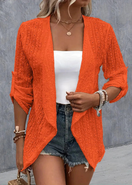 Eyelet Roll - Tab Sleeve Cardigan - Trendsi