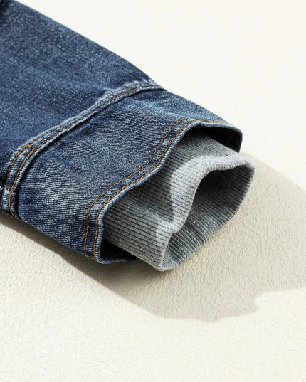 Fake Two - Piece Hooded Zip - Up Denim Jacket - Trendsi