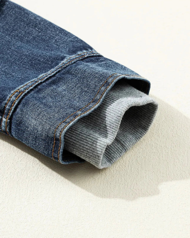 Fake Two - Piece Hooded Zip - Up Denim Jacket - Trendsi