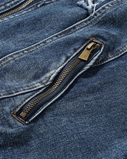 Fake Two - Piece Hooded Zip - Up Denim Jacket - Trendsi