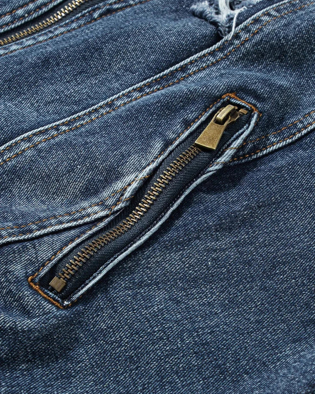 Fake Two - Piece Hooded Zip - Up Denim Jacket - Trendsi