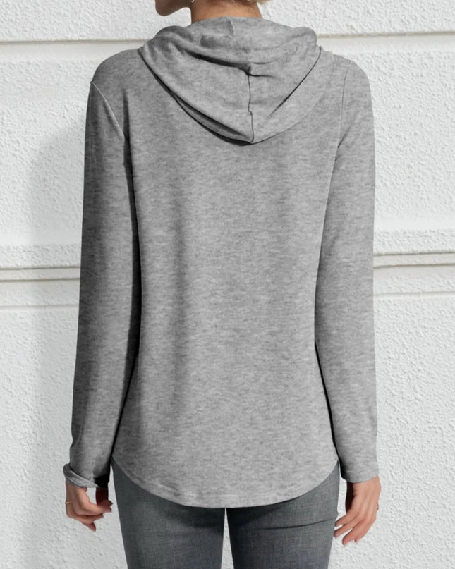 FAM - FAM Drawstring Long Sleeve Hoodie - Trendsi