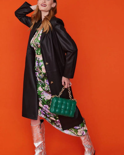 Fashionable Black Eco Leather Trench Style Coat - Faux Leather Coats - Buy Me Fur Ltd