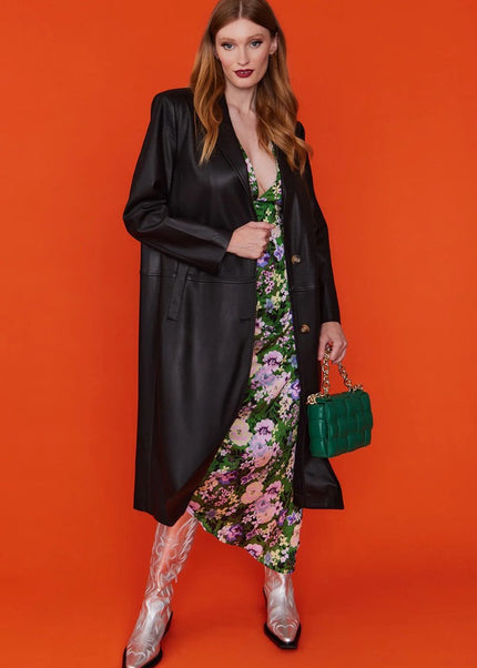 Fashionable Black Eco Leather Trench Style Coat - Faux Leather Coats - Buy Me Fur Ltd